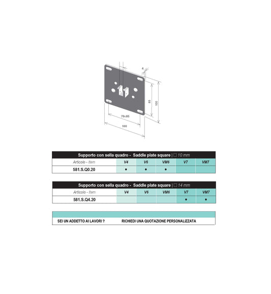 Supporto con sella quadro - Saddle plate square